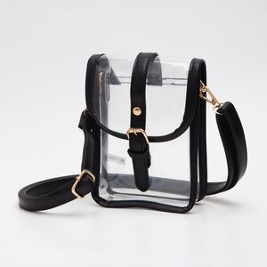 Black Transparent Clear CrossBody Purse Bag Leather Buckle Women Accessory